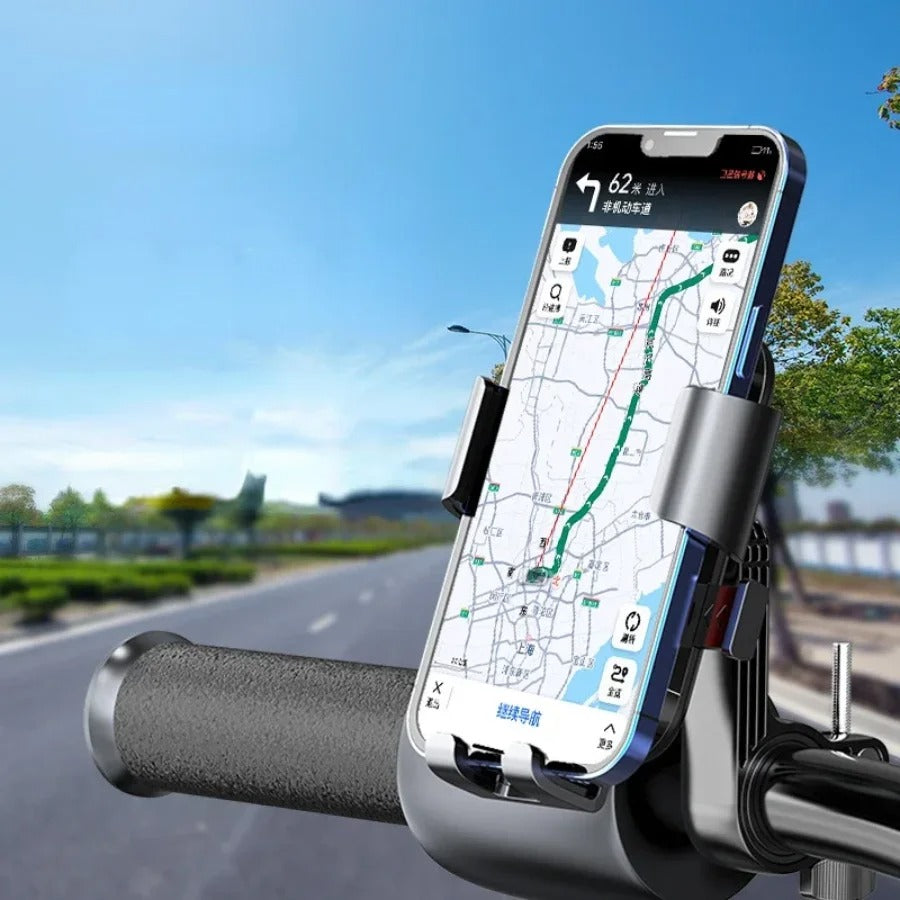 Support téléphone moto argent/noir antichoc sur guidon
