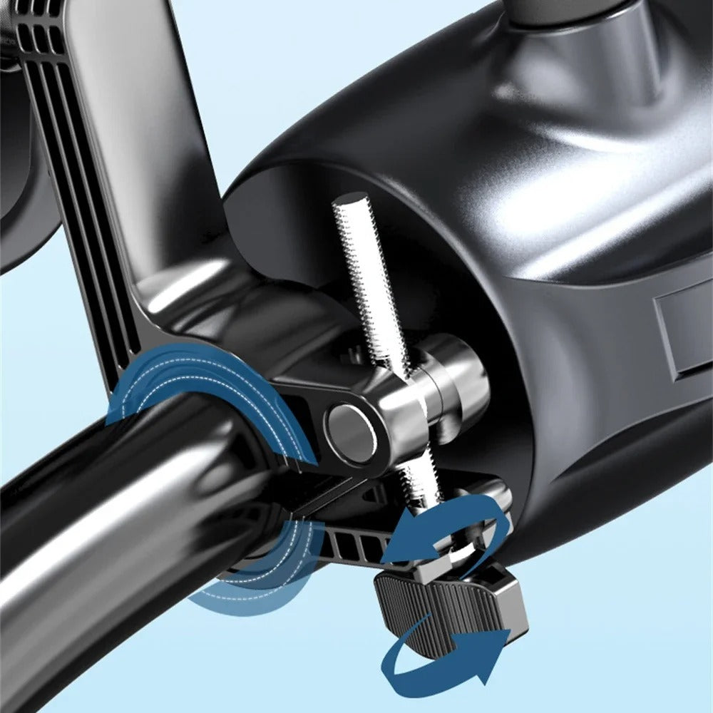 Support téléphone moto noir antichoc sur guidon, rotation et serrage sécurisés
