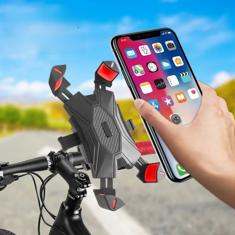 Support téléphone moto avec iPhone sur guidon vélo